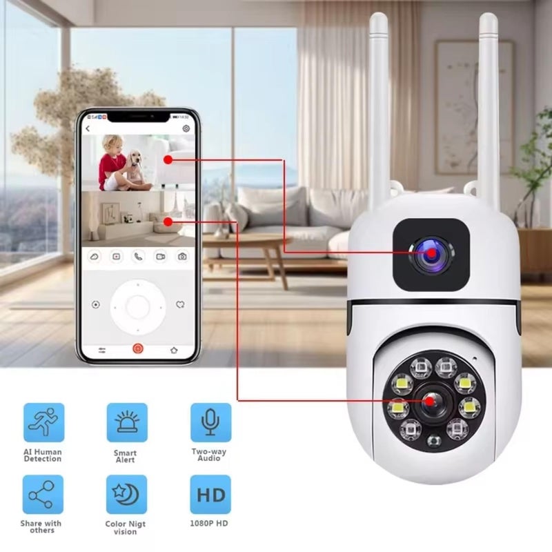 DDLC 4+4MP Dual Lens Mini Wireless PTZ | Live Monitoring | CCTV Camera Color Night Mode | Motion Detection | Two-Way Audio | Indoor/Outdoor Security Camera for Home (Dual Lens MINI Dome) - Image 2