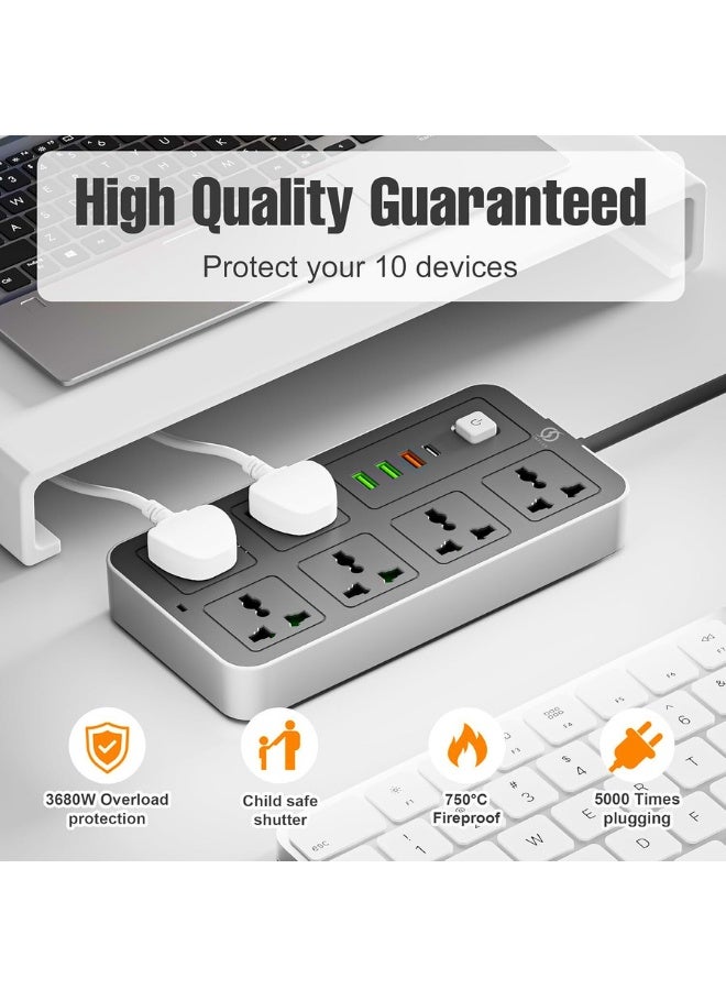 Chase Up 6-Outlet 3M Extension Cord with USB Ports and C-type, Surge Protector & Multi-Plug Adapter, Power Extension Cable, USB Hub with Smart and Socket - Perfect for Gaming with 13A Fused Plug - Image 3