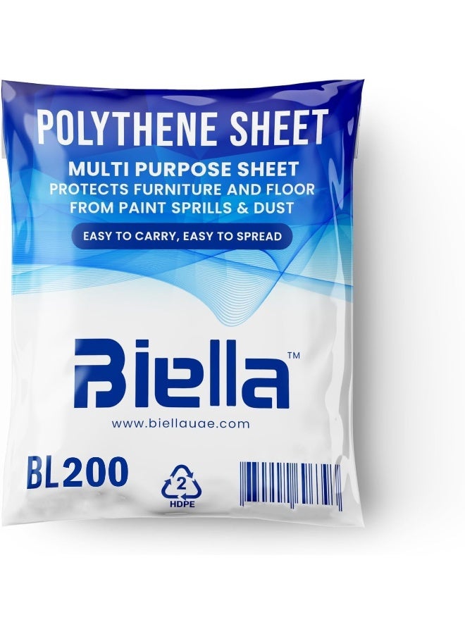 Biella 9Mtr Painters Polythene Sheet Waterproof, Anti-Dust Drop Cloth For Painting, Couch And Furniture Cover, Disposable Tarp For Easy Cleanup (200 G)  - Image 1