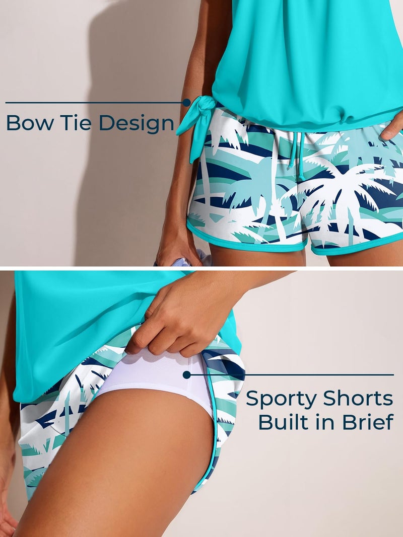 Summer Mae Blouson Womenâ€™s Tankini Swimsuits with Shorts Tummy Control Bathing Suits Side Pockets Coconut Tree on The Sea Medium 2026 - Image 4