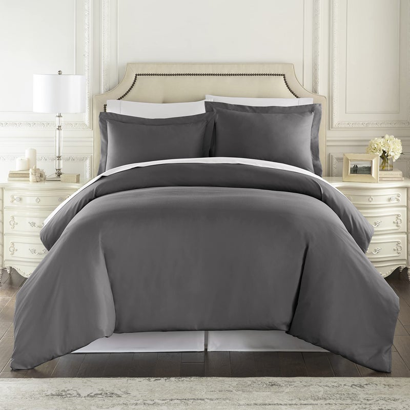 HC COLLECTION King Duvet Cover Set - 1500 Thread Lightweight Duvet Covers with Zipper Closure for Comforters w/ 2 Pillow Shams - Gray - Image 2