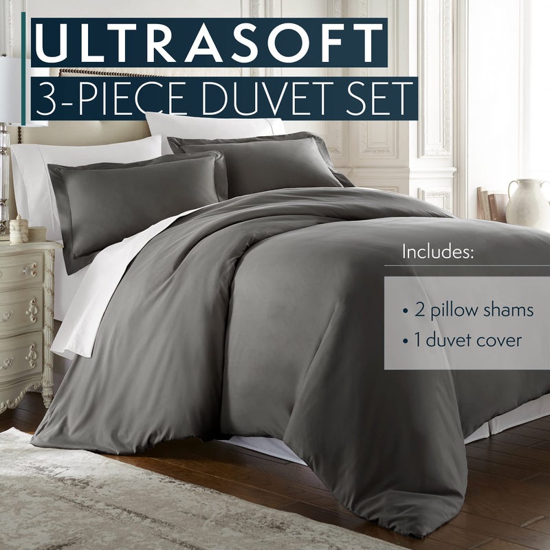 HC COLLECTION King Duvet Cover Set - 1500 Thread Lightweight Duvet Covers with Zipper Closure for Comforters w/ 2 Pillow Shams - Gray - Image 3