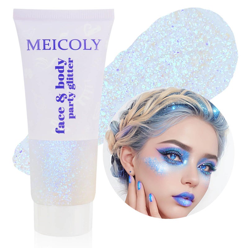 MEICOLY Sparkling Blue Body Glitter,Halloween Face Glitter,Color Changing Glitter Gel for Body,Face,Hair,Lip,Eye,Long Lasting Sequins Glitter Face Paint,Festival Party Glitter Makeup,50ml - Image 1