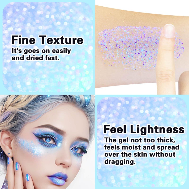 MEICOLY Sparkling Blue Body Glitter,Halloween Face Glitter,Color Changing Glitter Gel for Body,Face,Hair,Lip,Eye,Long Lasting Sequins Glitter Face Paint,Festival Party Glitter Makeup,50ml - Image 4