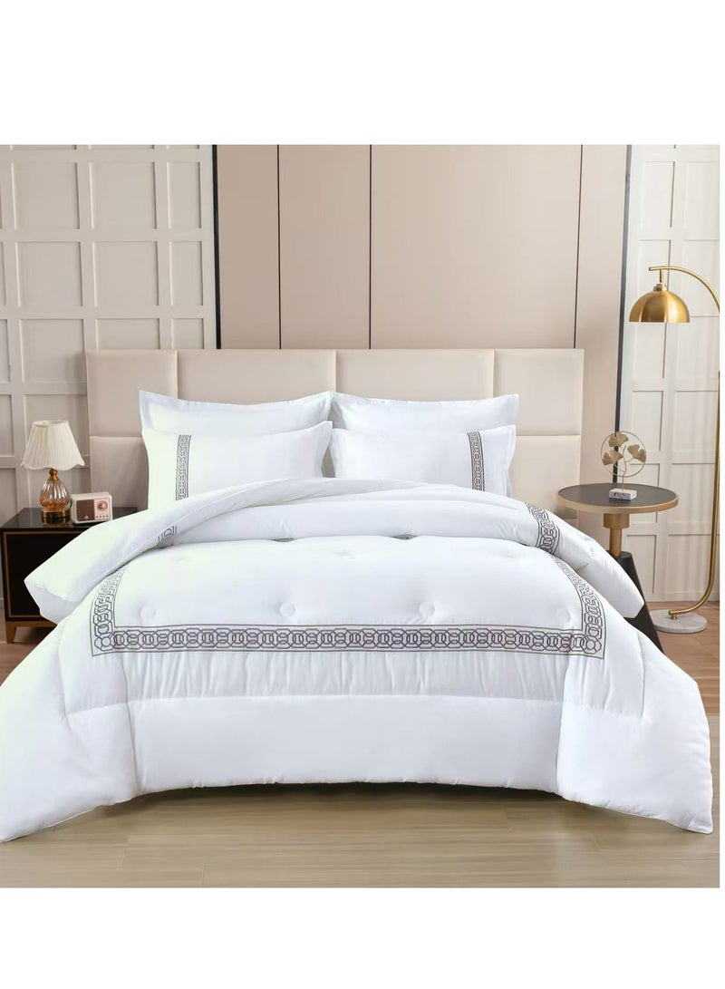 بيج طقم لحاف سرير ميكروفايبر ناعم عالي الجودة مقاس كينج 6 قطع قطعة واحدة ملاءة سرير مقاس 200*200 سم، قطعة واحدة لحاف مقاس 220*240 ثابت، 4 قطع أكياس مخدة فائقة النعومة