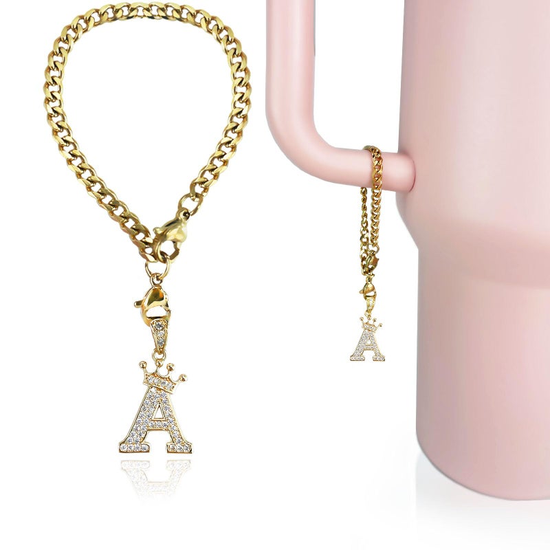 LUHOHI Letter Charm for Stanley Cup- Crown Letter Accessories for Stanley Handle 40 Oz Tumblers Gold Initial Keychain Water Bottle Cup with Diamond Glitter Jewelry Personalized Decorations A - Image 1
