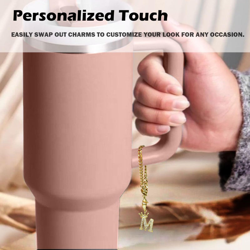 LUHOHI Letter Charm for Stanley Cup- Crown Letter Accessories for Stanley Handle 40 Oz Tumblers Gold Initial Keychain Water Bottle Cup with Diamond Glitter Jewelry Personalized Decorations A - Image 5