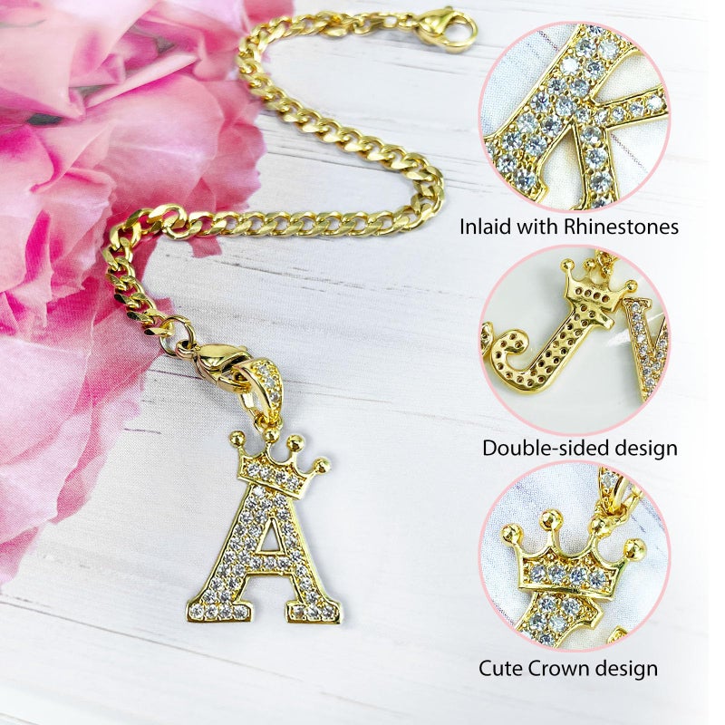 LUHOHI Letter Charm for Stanley Cup- Crown Letter Accessories for Stanley Handle 40 Oz Tumblers Gold Initial Keychain Water Bottle Cup with Diamond Glitter Jewelry Personalized Decorations A - Image 3