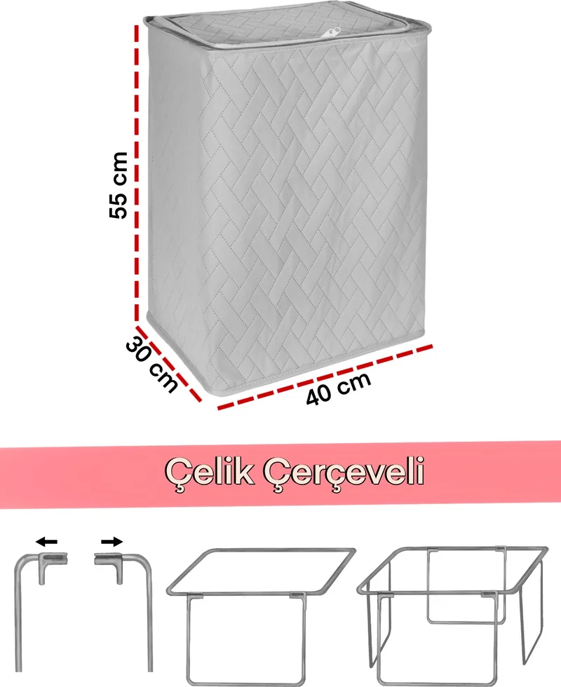 Seryat Steel Framed Multi-Purpose Basket Storage Bag - Wire Laundry and Toy Basket 30X40X 55 cm