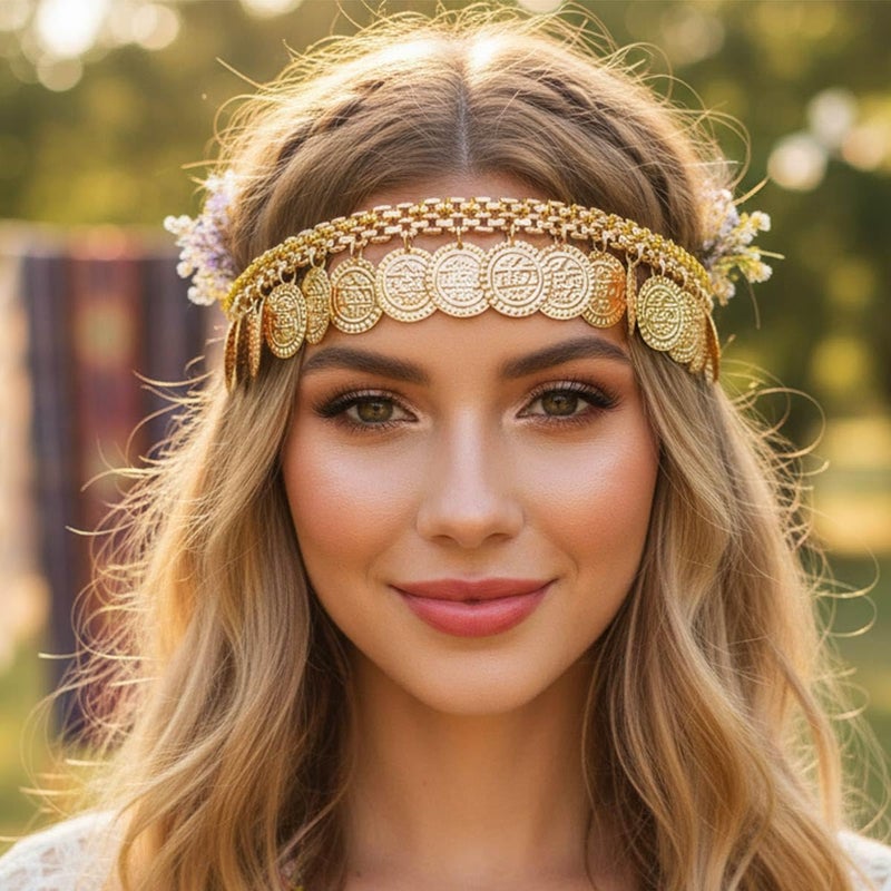 Fstrend Gold Coin Headband Belly Dance Headpieces Vintag Decorative Medallions Hair Accessory