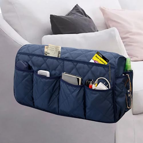 MEHIDFY Armchair Caddy Waterproof Sofa Armrest Organizer Non Slip Recliner Organizer Remote Holder for Recline Recliner Caddy with 14 Pockets Storage for TV Remote Phone Magazine Blue - Image 1