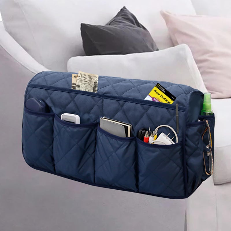 MEHIDFY Armchair Caddy Waterproof Sofa Armrest Organizer Non Slip Recliner Organizer Remote Holder for Recline Recliner Caddy with 14 Pockets Storage for TV Remote Phone Magazine Blue - Image 2
