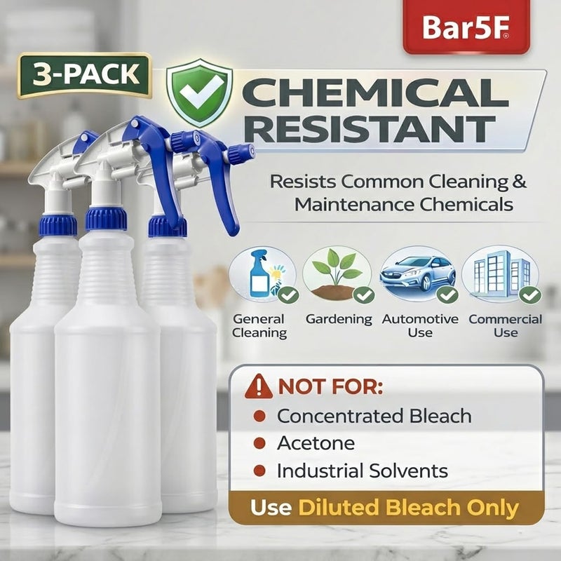 Bar5F Empty Plastic Spray Bottle 16 oz, Professional, Chemical Resistant, Blue/White M-Series Fully Adjustable Heavy Duty Sprayer from Fine to Stream (Pack of 1) - Image 2