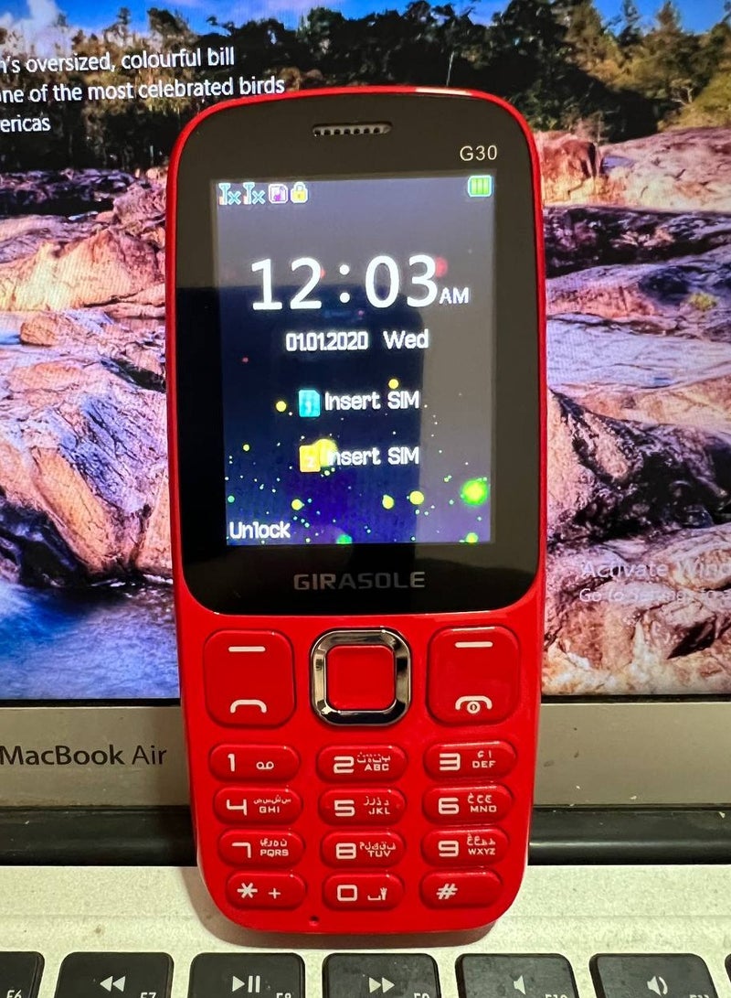 جيراسول Girasole G30 - موبايل ثنائي الشريحة 2.4 بوصة - احمر, هاند فري هدية , 12 شهر ضمان  - Image 4