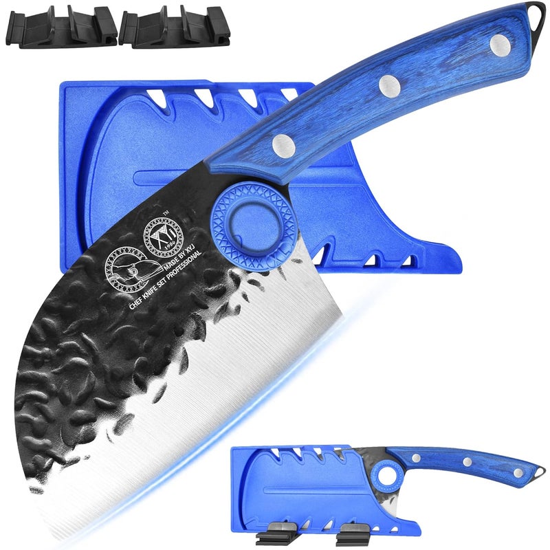 XYJ سكين مطبخ سوداء XYJ 45 بوصة من الفولاذ الكربوني العالي سكين جزار مطبوخ يدويًا سكين طهاة صربية سكين قطع اللحم مع غلاف للتخييم في الهواء الطلق والشواء - Image 1