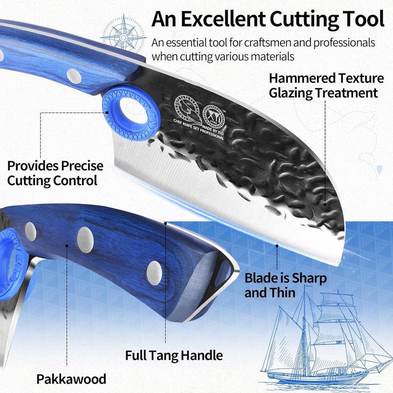 XYJ سكين مطبخ سوداء XYJ 45 بوصة من الفولاذ الكربوني العالي سكين جزار مطبوخ يدويًا سكين طهاة صربية سكين قطع اللحم مع غلاف للتخييم في الهواء الطلق والشواء - Image 4