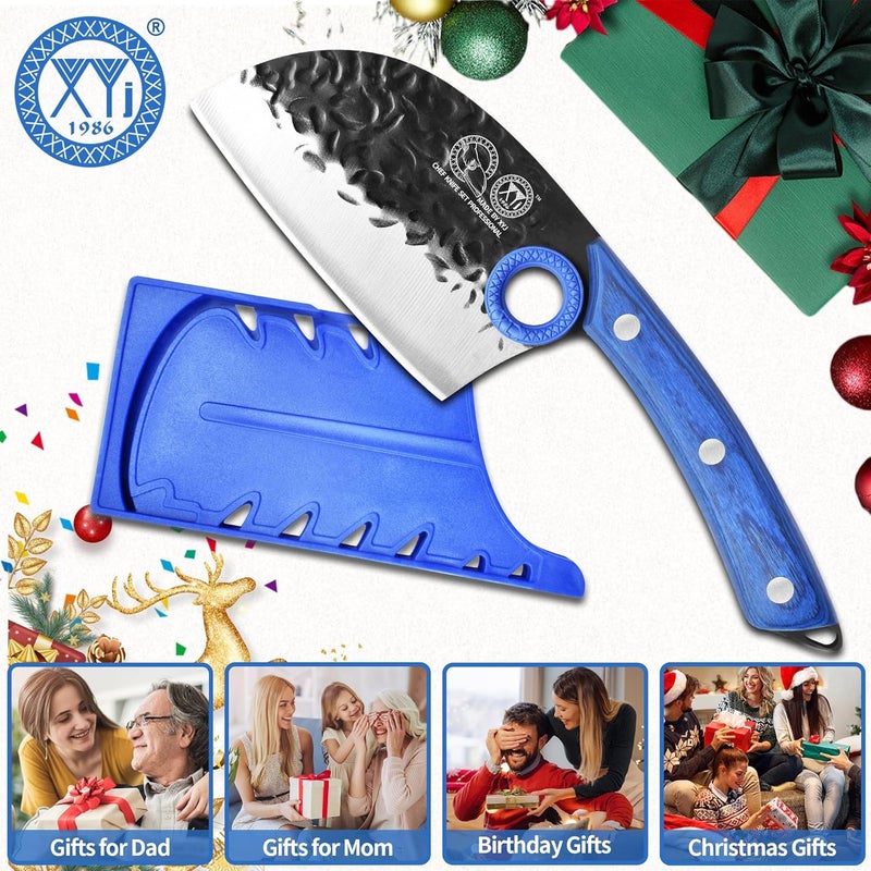 XYJ سكين مطبخ سوداء XYJ 45 بوصة من الفولاذ الكربوني العالي سكين جزار مطبوخ يدويًا سكين طهاة صربية سكين قطع اللحم مع غلاف للتخييم في الهواء الطلق والشواء - Image 5