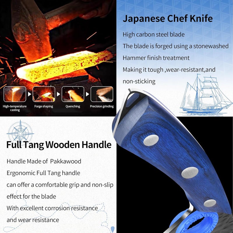 XYJ سكين مطبخ سوداء XYJ 45 بوصة من الفولاذ الكربوني العالي سكين جزار مطبوخ يدويًا سكين طهاة صربية سكين قطع اللحم مع غلاف للتخييم في الهواء الطلق والشواء - Image 3