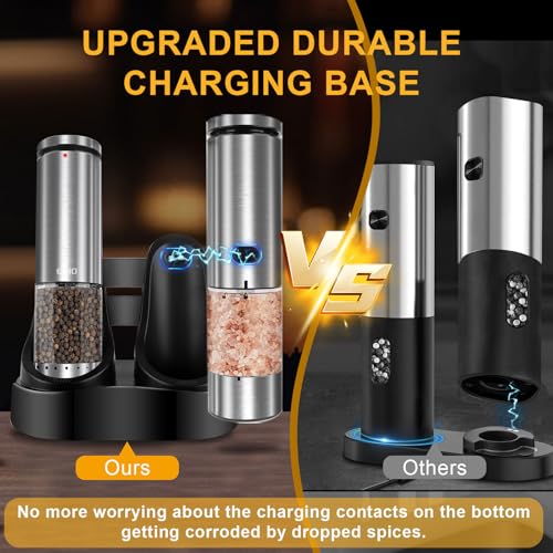 EIHO Electric Salt and Pepper Grinder Set Rechargeable, External Adjustable Coarseness, Automatic Salt & Pepper Shakers Mills, Kitchen Gadgets,Stocking Stuffers Christmas Cooking Gifts for Adults Men Women - Image 4