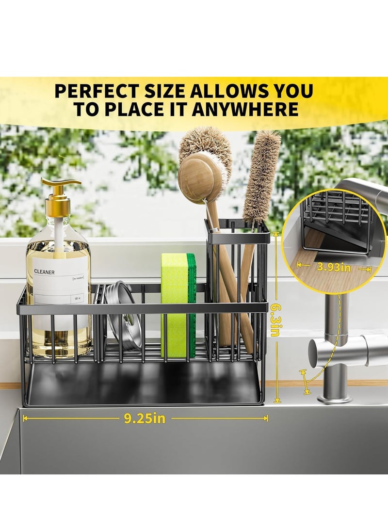 Stainless Steel Kitchen Sink Sponge Rack Brush Storage Rack with 45-Degree Sloped Drain Board Detachable Retractable kitchen Countertop Small Items Storage - Image 4