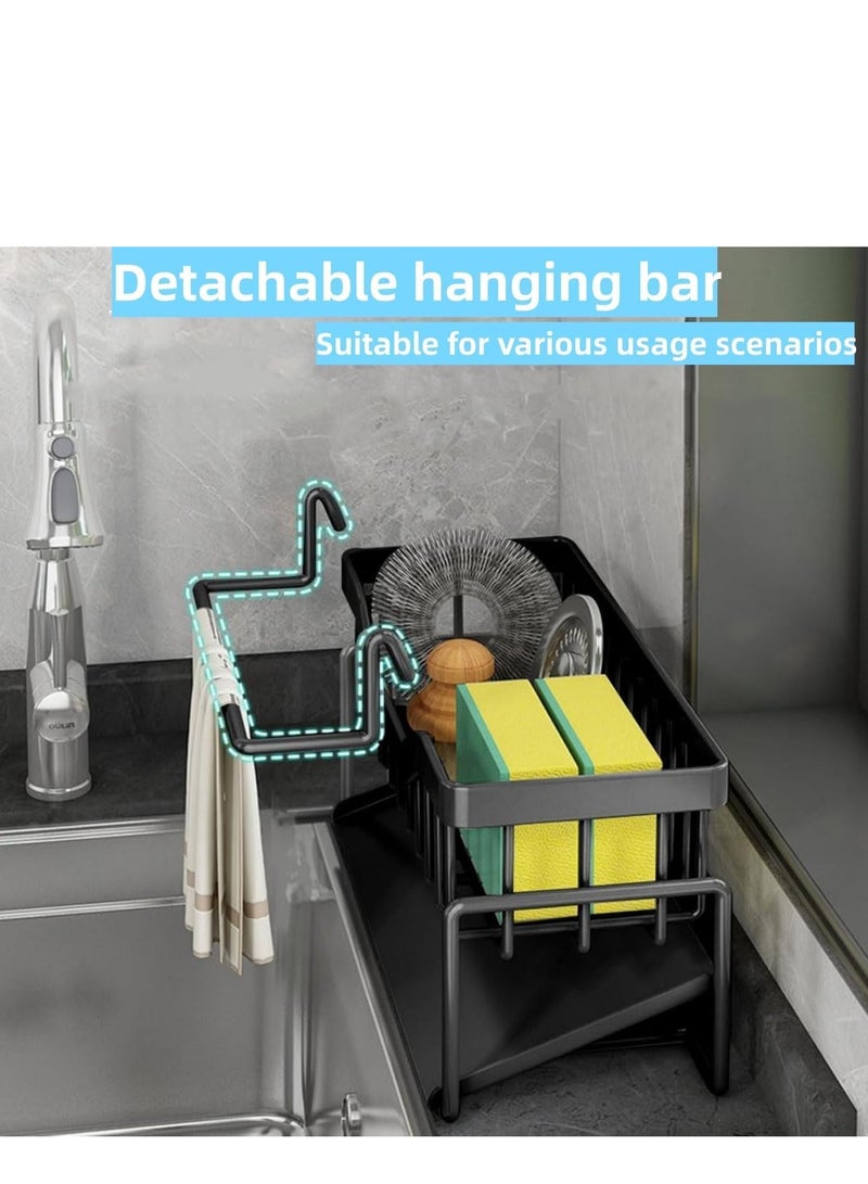 Stainless Steel Kitchen Sink Sponge Rack Brush Storage Rack with 45-Degree Sloped Drain Board Detachable Retractable kitchen Countertop Small Items Storage - Image 3