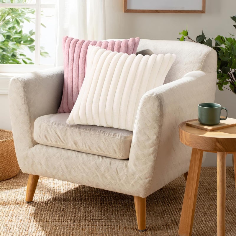 Pallene Faux Fur Plush Lumbar Throw Pillow Covers 12x20 Set of 2 - Soft Fluffy Striped Christmas Decorative Pillow Covers for Sofa, Couch, Living Room - Blush Pink - Image 4