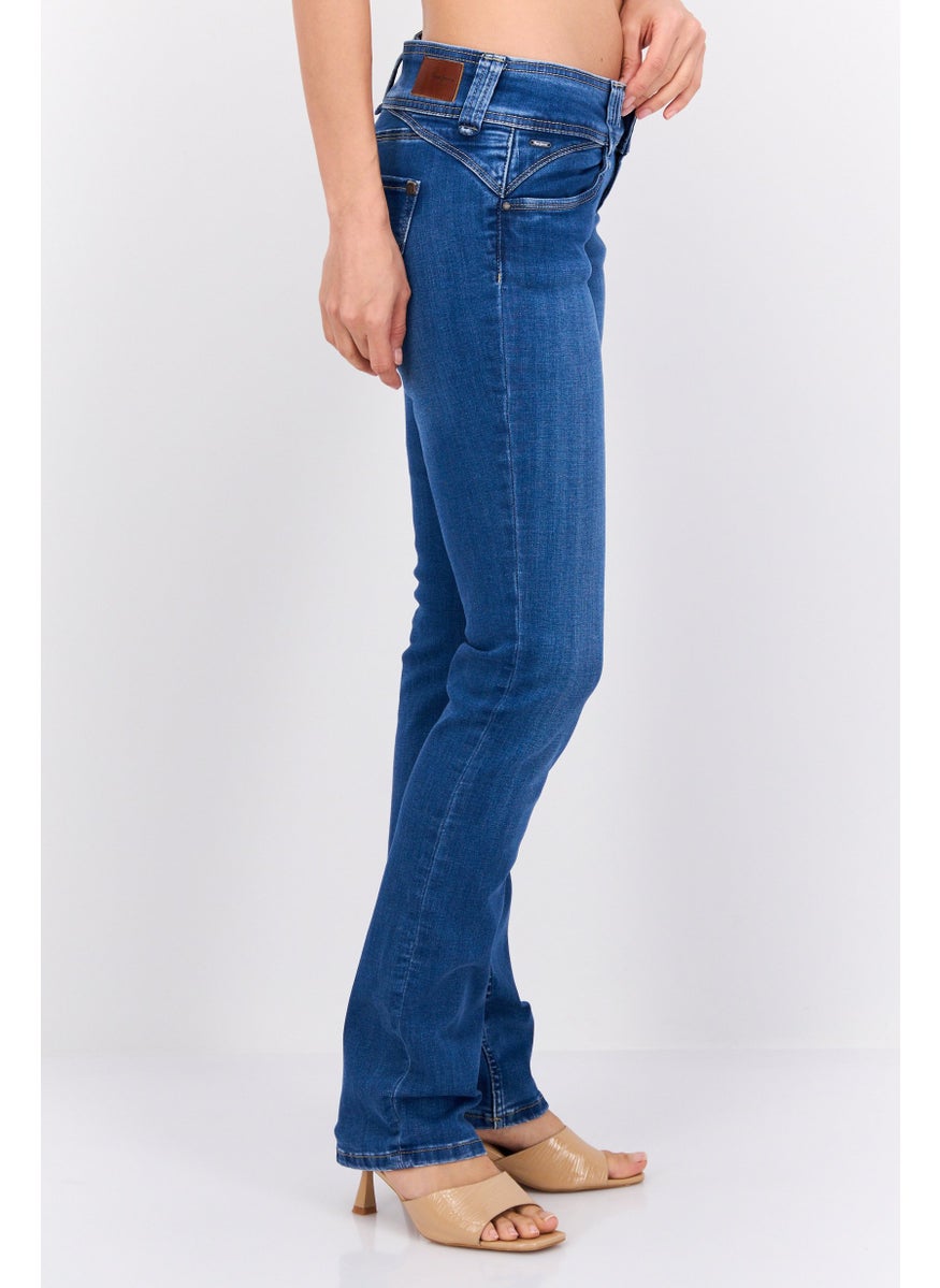 Pepe Jeans - Women Straight Fit Washed Stretchable Jeans, Blue - Image 1
