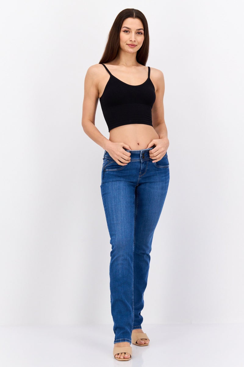 Pepe Jeans Women Straight Fit Washed Stretchable Jeans, Blue - Image 4