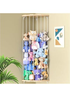 Toys Organizer Stuffed Animal Storage Wood Corner Plush Toys Holder with Star Pattern, Length Adjustable Hanging Stuffed Animal Toy Organizer Shelf for Nursery Play Room Bedroom Kid Room