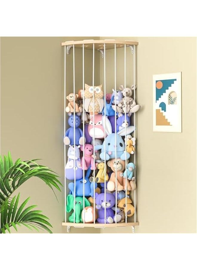 Gonice - Toys Organizer Stuffed Animal Storage Wood Corner Plush Toys Holder with Star Pattern, Length Adjustable Hanging Stuffed Animal Toy Organizer Shelf for Nursery Play Room Bedroom Kid Room - Image 1