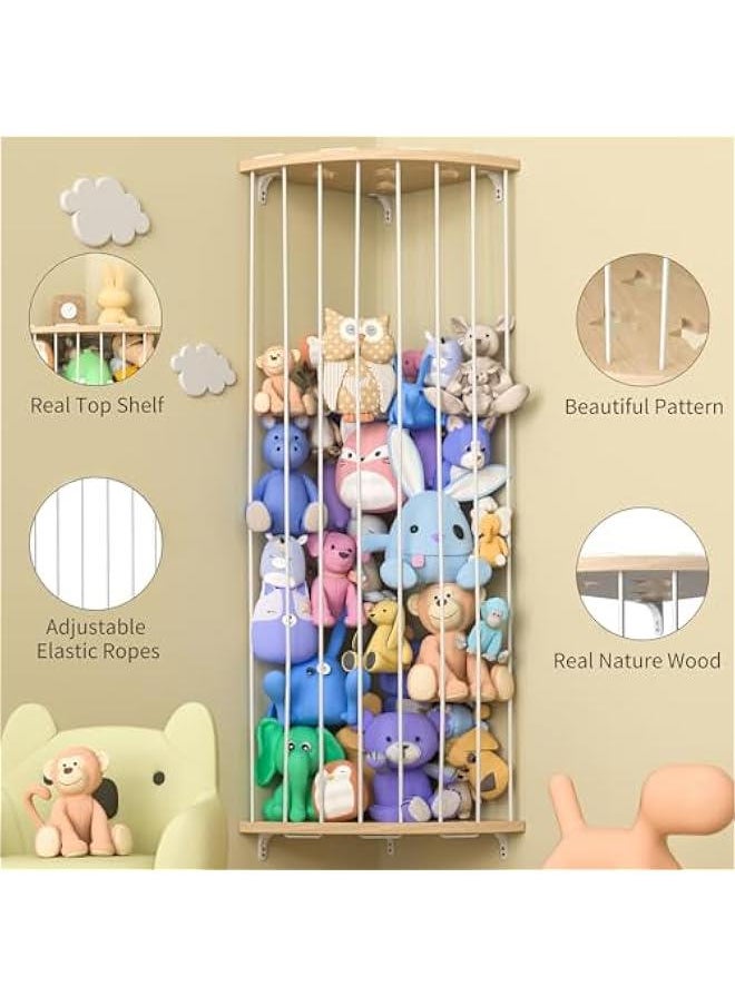 Gonice - Toys Organizer Stuffed Animal Storage Wood Corner Plush Toys Holder with Star Pattern, Length Adjustable Hanging Stuffed Animal Toy Organizer Shelf for Nursery Play Room Bedroom Kid Room - Image 1