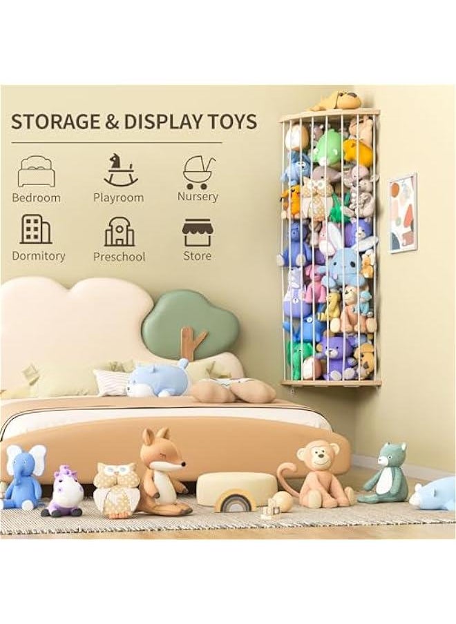 Gonice - Toys Organizer Stuffed Animal Storage Wood Corner Plush Toys Holder with Star Pattern, Length Adjustable Hanging Stuffed Animal Toy Organizer Shelf for Nursery Play Room Bedroom Kid Room - Image 1