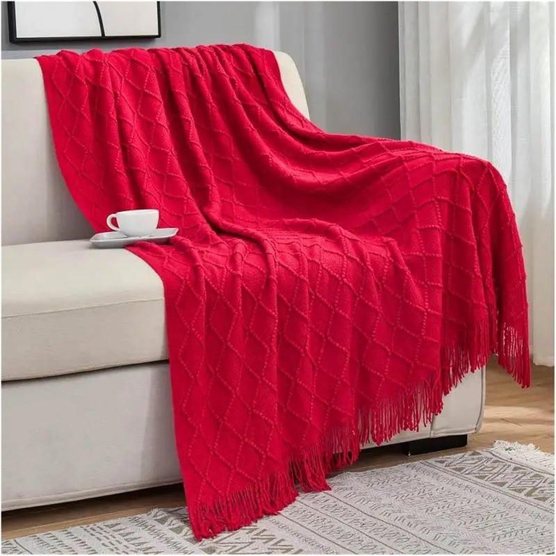 Bedspreads Solid Color Tassel Bed Runners Scarves Bed Throws for Foot of Bed Queen King Size Home Decoration(Red,Large Size 130x230cm)