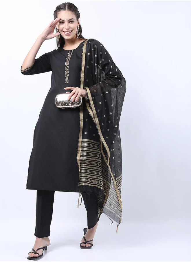 Vishudh Women Black Printed Kurta Set with Dupatta by Styli