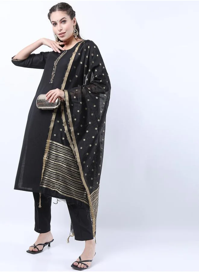 Vishudh Women Black Printed Kurta Set with Dupatta by Styli
