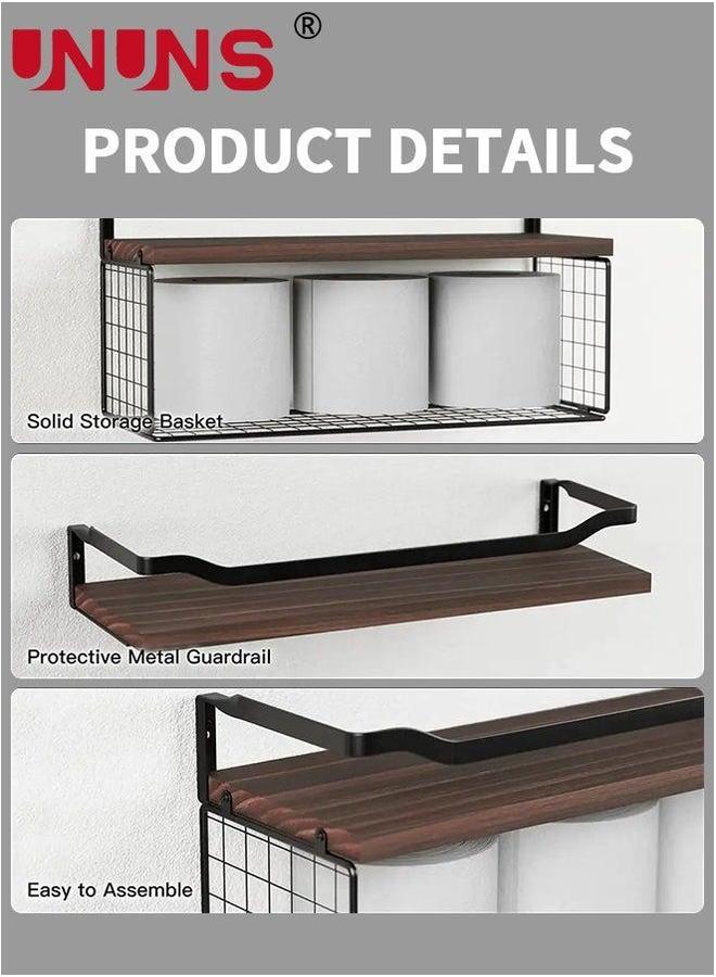 UNUNS Floating Shelves,Bathroom Shelves Over Toilet With Wire Storage Basket,Wood Wall Protective Metal Guardrail - Image 2