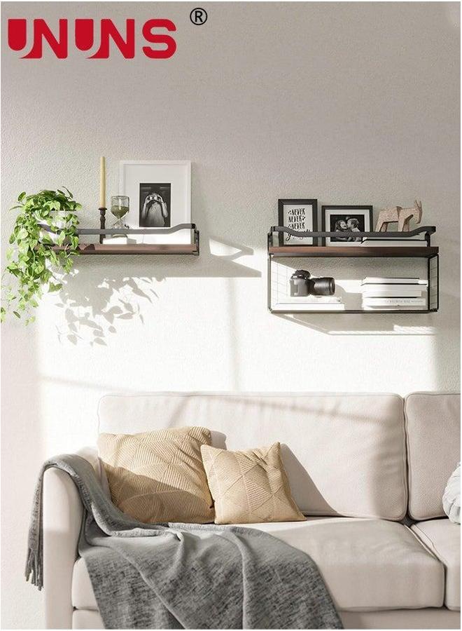 UNUNS Floating Shelves,Bathroom Shelves Over Toilet With Wire Storage Basket,Wood Wall Protective Metal Guardrail - Image 3