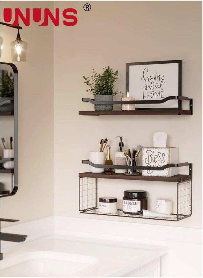 UNUNS Floating Shelves,Bathroom Shelves Over Toilet With Wire Storage Basket,Wood Wall Protective Metal Guardrail - Image 5