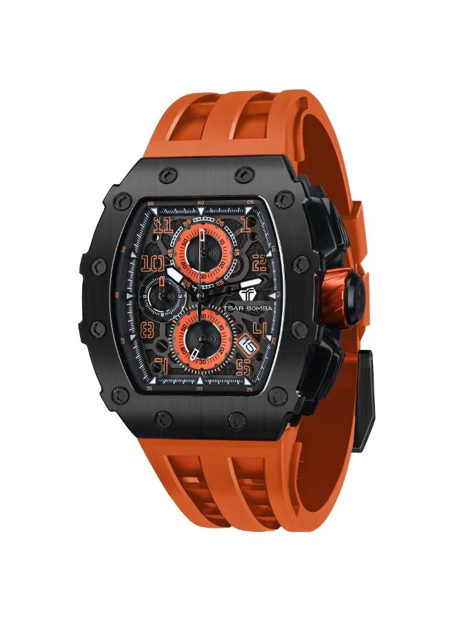 TSAR BOMBA Men's 50M Waterproof Luxury Tonneau Watch With Silicone Bands, Japanese Quartz Movement Chronograph - Gifts for Men