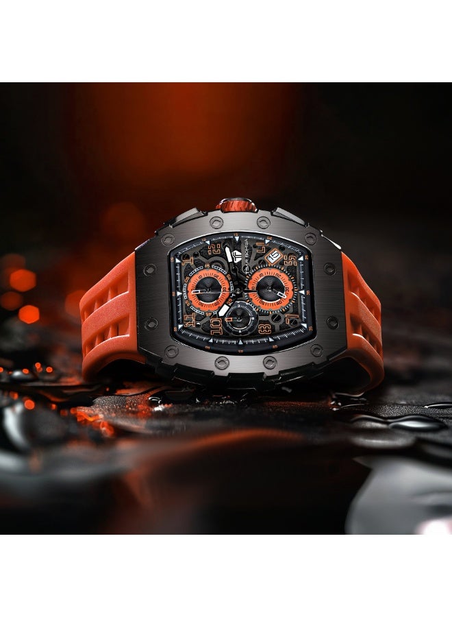 TSAR BOMBA Men's 50M Waterproof Luxury Tonneau Watch With Silicone Bands, Japanese Quartz Movement Chronograph - Gifts for Men - Image 2