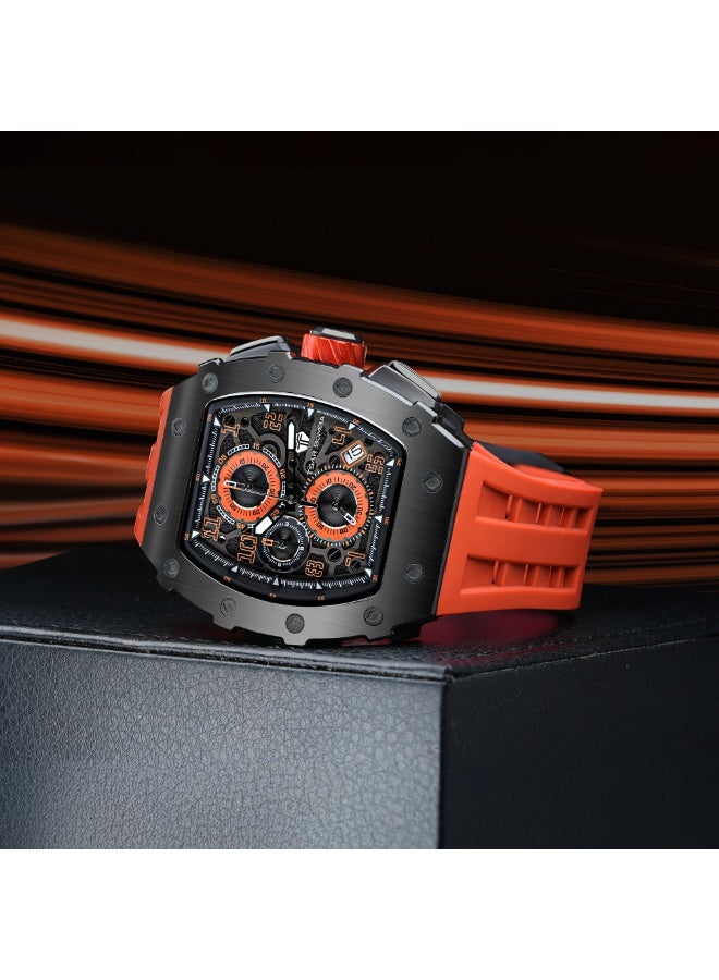 TSAR BOMBA Men's 50M Waterproof Luxury Tonneau Watch With Silicone Bands, Japanese Quartz Movement Chronograph - Gifts for Men - Image 3