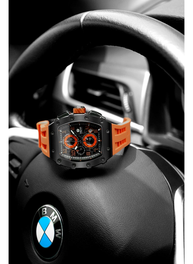 TSAR BOMBA Men's 50M Waterproof Luxury Tonneau Watch With Silicone Bands, Japanese Quartz Movement Chronograph - Gifts for Men - Image 5