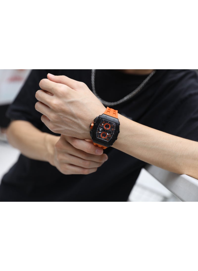 TSAR BOMBA Men's 50M Waterproof Luxury Tonneau Watch With Silicone Bands, Japanese Quartz Movement Chronograph - Gifts for Men - Image 4