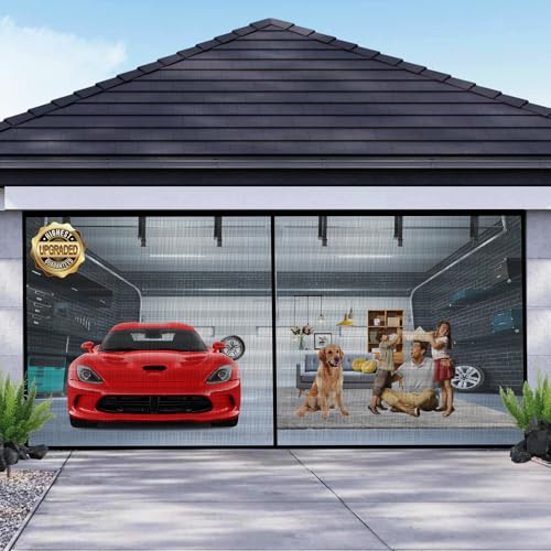 Iduontis Garage Door Screen for 2 Car Garage 16x7FT, Magnetic Screen Garage with Retractable Fiberglass Mesh and Heavy Duty Weighted Bottom, Easy Assembly & Pass, Hands Free Door Screen Kit - Image 1