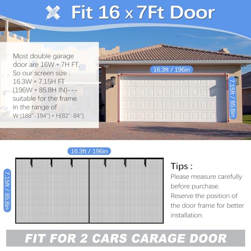 Iduontis Garage Door Screen for 2 Car Garage 16x7FT, Magnetic Screen Garage with Retractable Fiberglass Mesh and Heavy Duty Weighted Bottom, Easy Assembly & Pass, Hands Free Door Screen Kit - Image 2