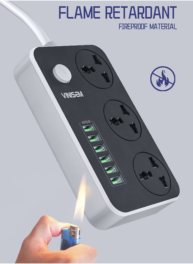 ULHYC - Power Strips Extension Cord 3 Outlets Power Socket with 6 USB Ports Universal Charging Socket with 2M Bold Extension Cord - Image 1