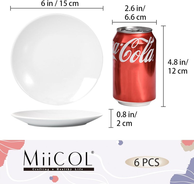 Miicol Tight fitted parts Small Dessert Plates Set of 6, Ceramic White Appetizer Plates 6 Inch / 15 cm, Mini Porcelain Serving Plate for Cake, Bread, Salad, Snack Multi-demand compliant quality - Image 3