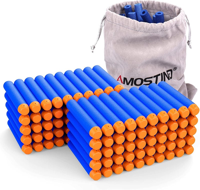 AMOSTING 100PCS Refill Foam Darts for Nerf N-Strike Elite Series -Blue（only 100PCS with drawstring bag） - Image 1