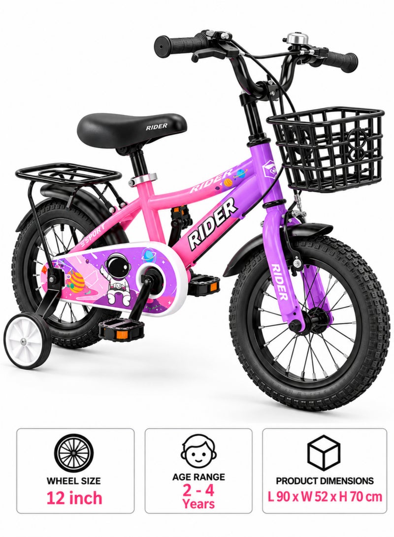 Aspire Books Rider 12-Inch Kids Bicycle with Training Wheels, Pink & Purple |AGE 2-4 - Image 3