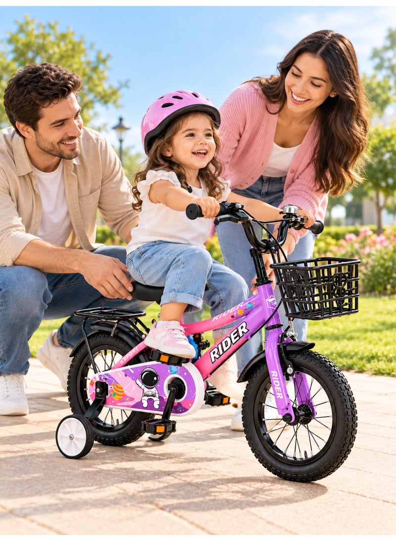 Aspire Books Rider 12-Inch Kids Bicycle with Training Wheels, Pink & Purple |AGE 2-4 - Image 2